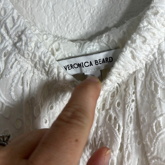 Veronica Beard White Eyelet Lace Mini Dress V-Neck Long Sleeve Tiered Scallop - Picture 8 of 8